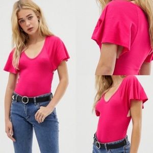 Free People NWOT Byron Bodysuit Ribbed Hot Pink